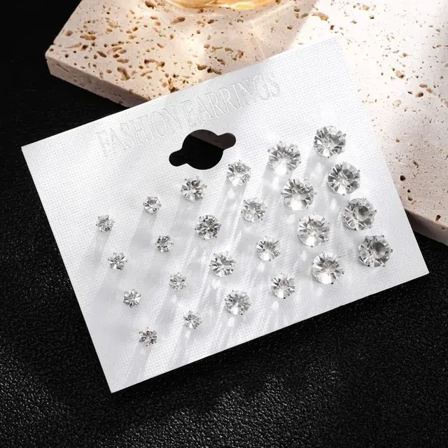 12 Pairs White Crystal Stud Earrings 3