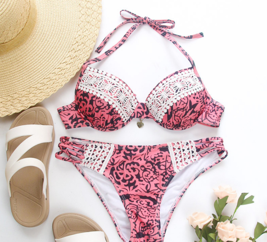 Pink Hard bag Lace Bikini