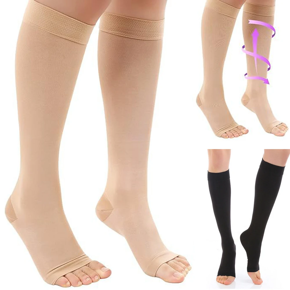 Medical Open-Toe Compression Calf Stockings 2