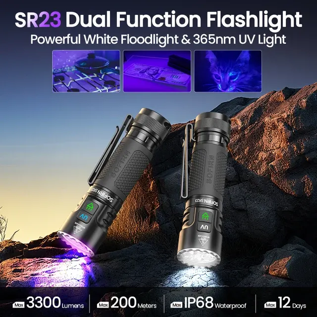 USB-C Flashlight with UV Light, 3300lm 2