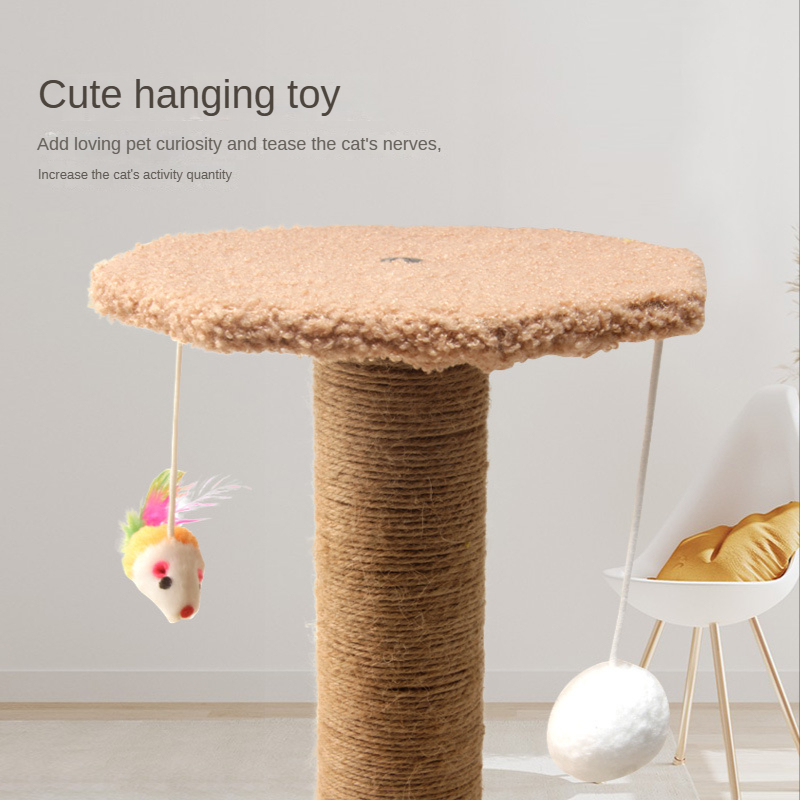 Wooden Cat Tree Tower Sisal Scratching Post Plush 4