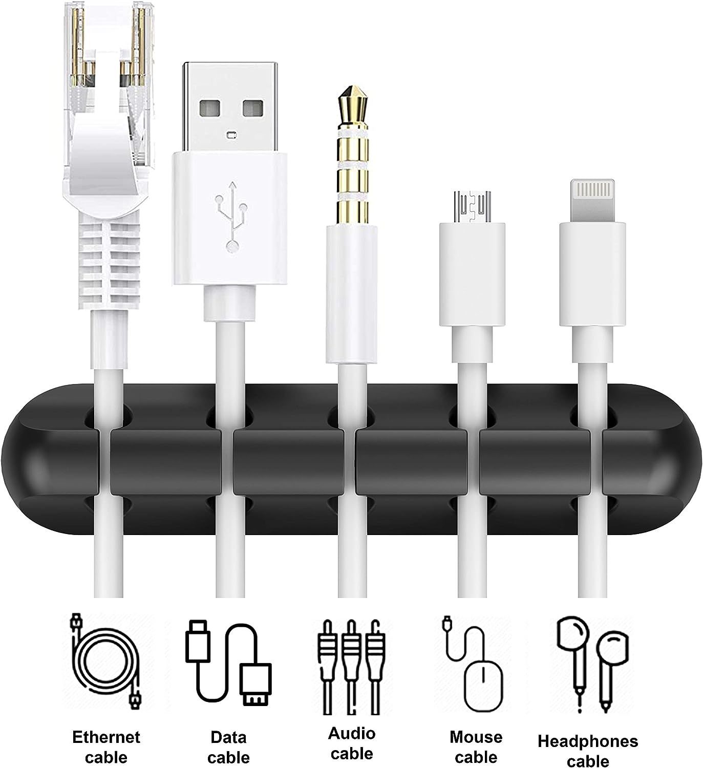 Silicone Cable Clip Organizer Set Black White 2