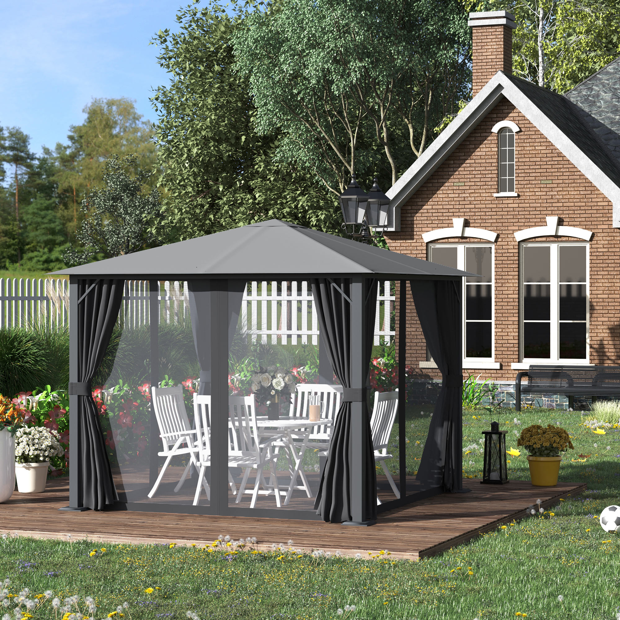 Überdachter Gartenpavillon 3x3 m Schwarz