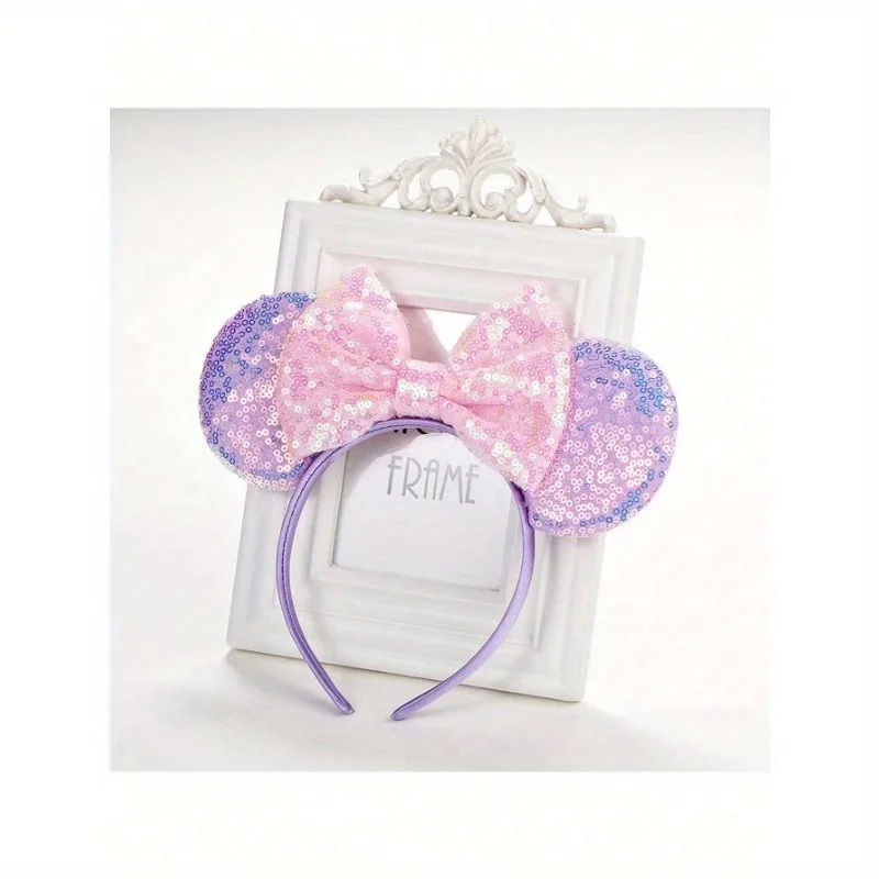 Lila-Rosa Haarreif mit Pailletten-Ohren 3