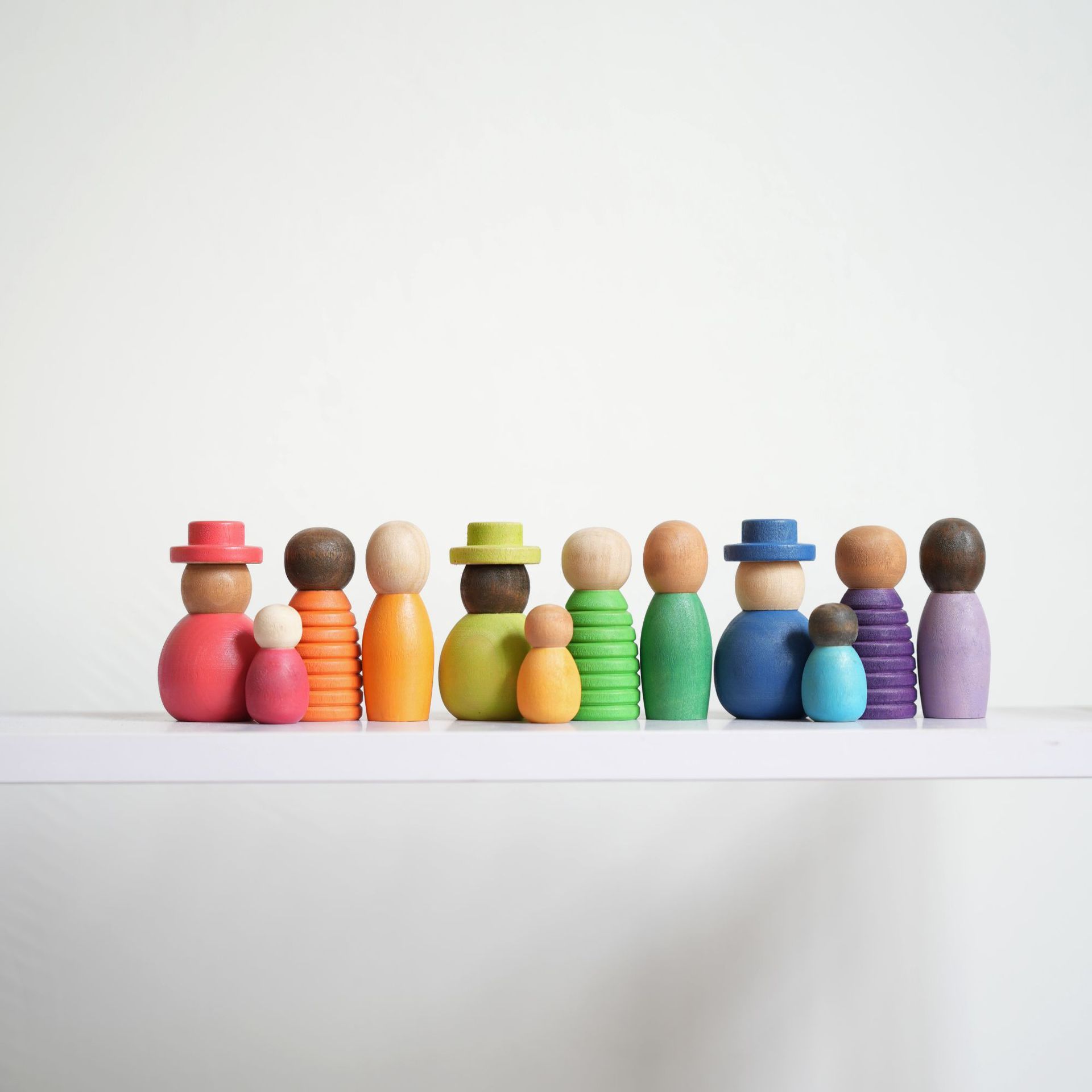 12-Piece Wooden Rainbow Peg Doll Set