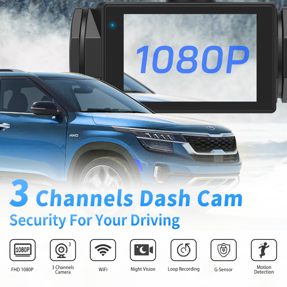 Full Hd 1080P 3 Lens Camera Dashcam Wifi 3