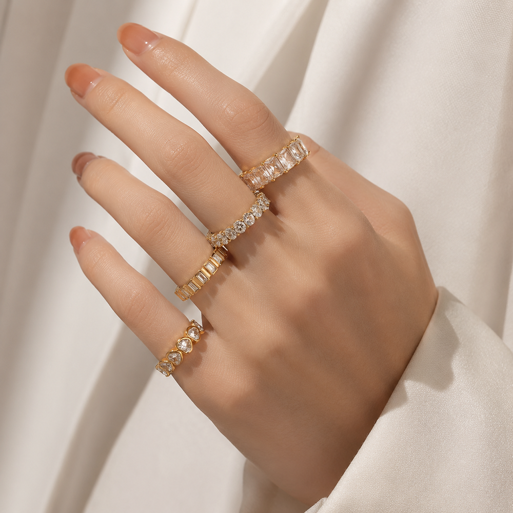 Gold Plated Heart Zircon Stacking Ring 2
