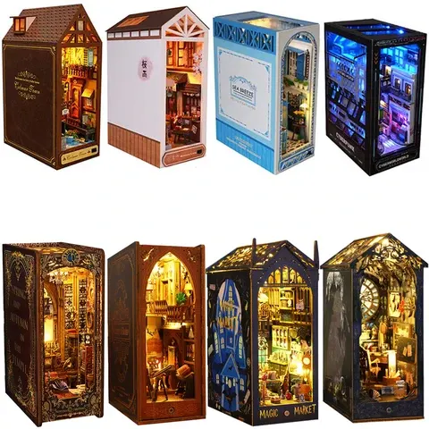 DIY Wooden Miniature Dollhouse Bookshelf Kit