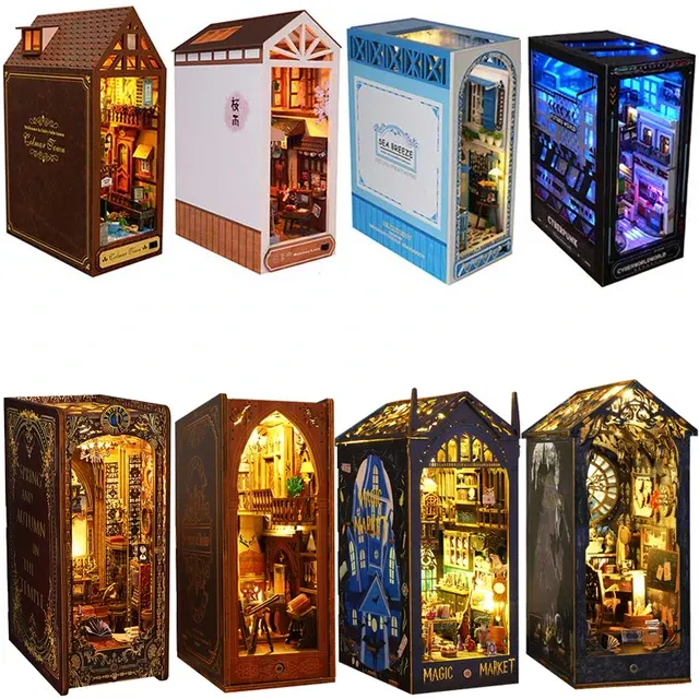 DIY Wooden Miniature Dollhouse Bookshelf Kit 1