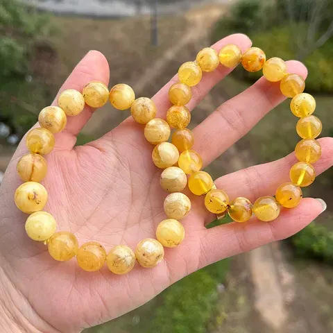 100% Genuine Amber Bracelet 10mm 11.8mm Round Yellow Beads Unique Gift