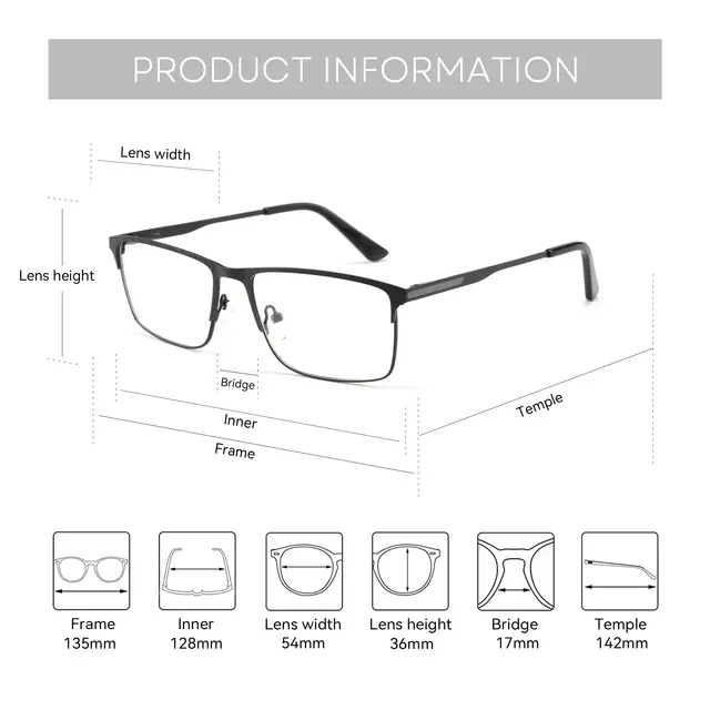 Square Men's Metal Alloy Eyeglass Frame 4