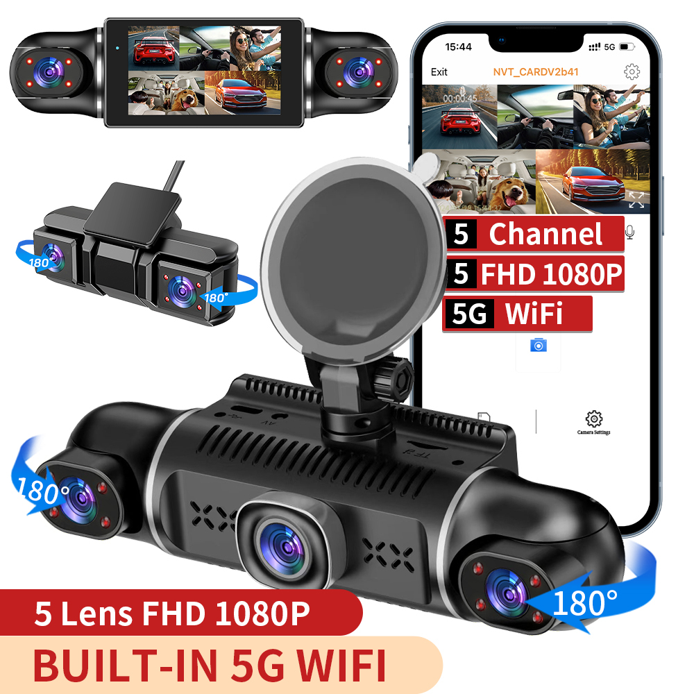 360 Degrees 5 Channel Dash Cam With Front