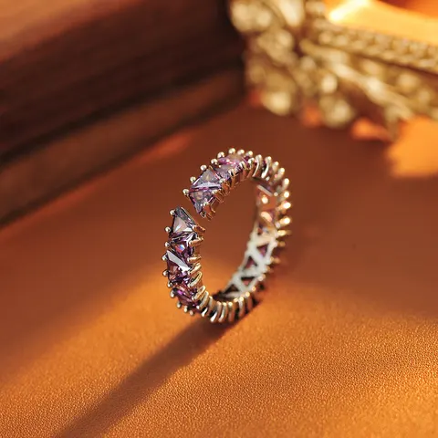 Super Sparkle Purple Zircon Row Ring For Women