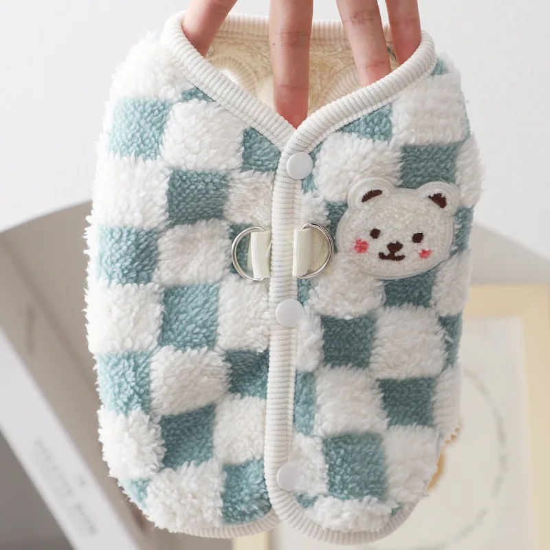 Winterwarmer Hundemantel Karierte Hundekleidung mit D-Ring Plüsch-Haustierjacke für 3