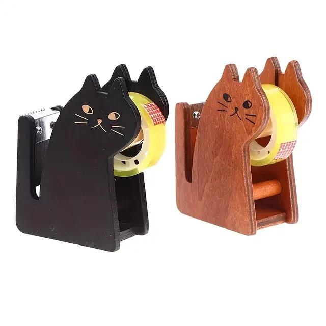 A Cute cat Shaped Tape Dispenser Wooden and 2