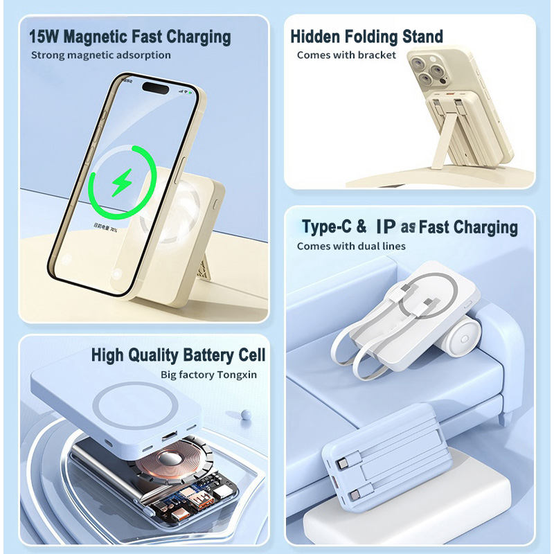15W Magnetic Wireless Power Bank with Cable 4
