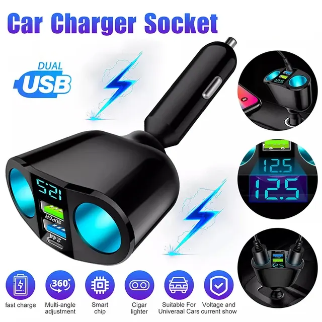 Dual-Port Car Charger with Digital Display 2