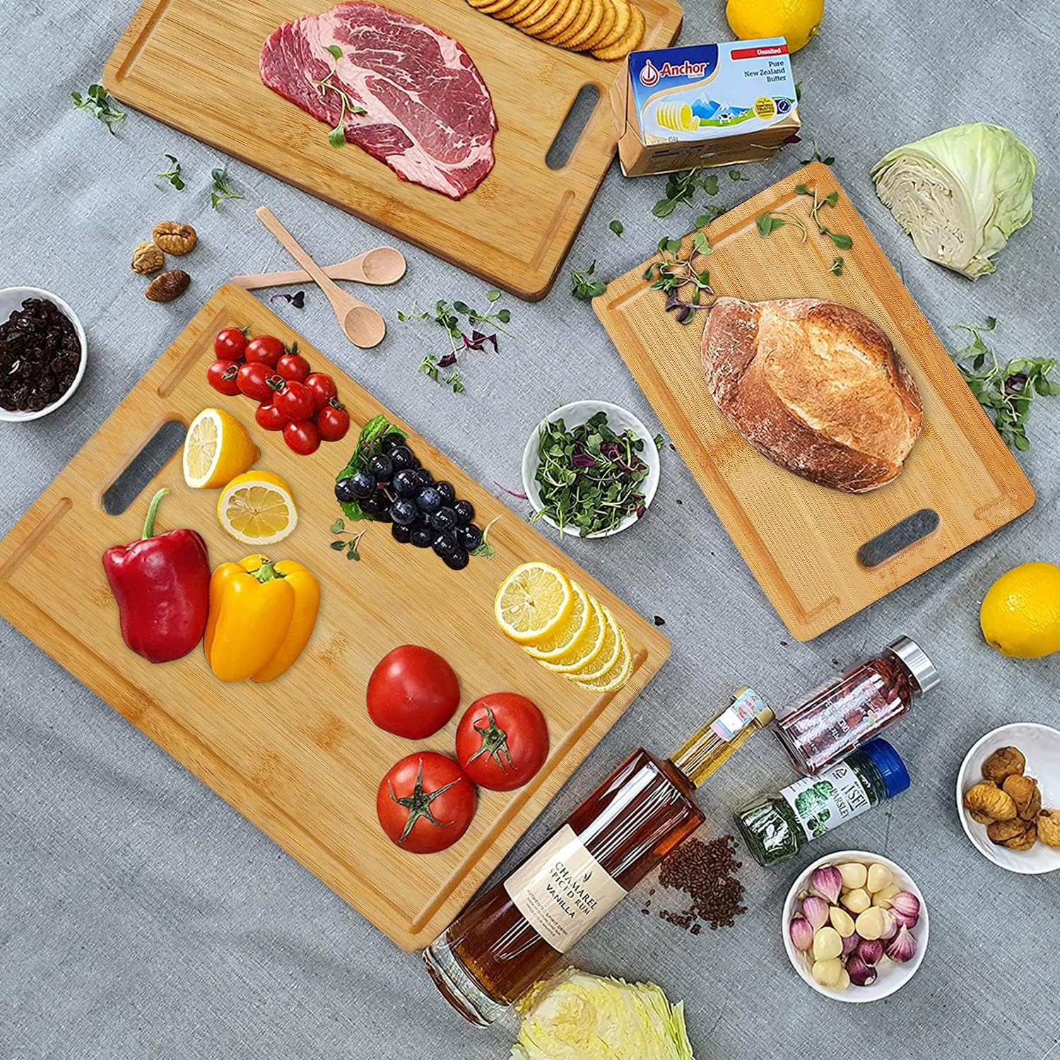 Rectangular Bamboo Cutting Board Set with Handle 3