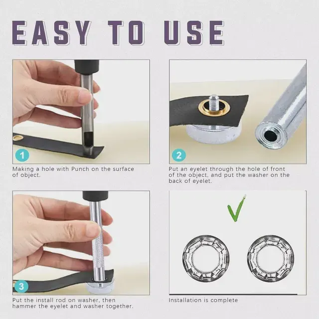 Silver Eyelet Tool Kit 100 Sets 6 to 14 mm 3