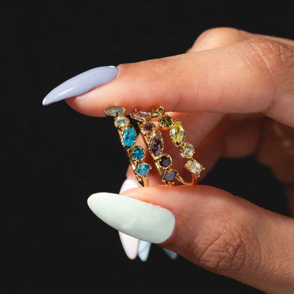Personalized 18K Gold Ombré Birthstone Ring 4