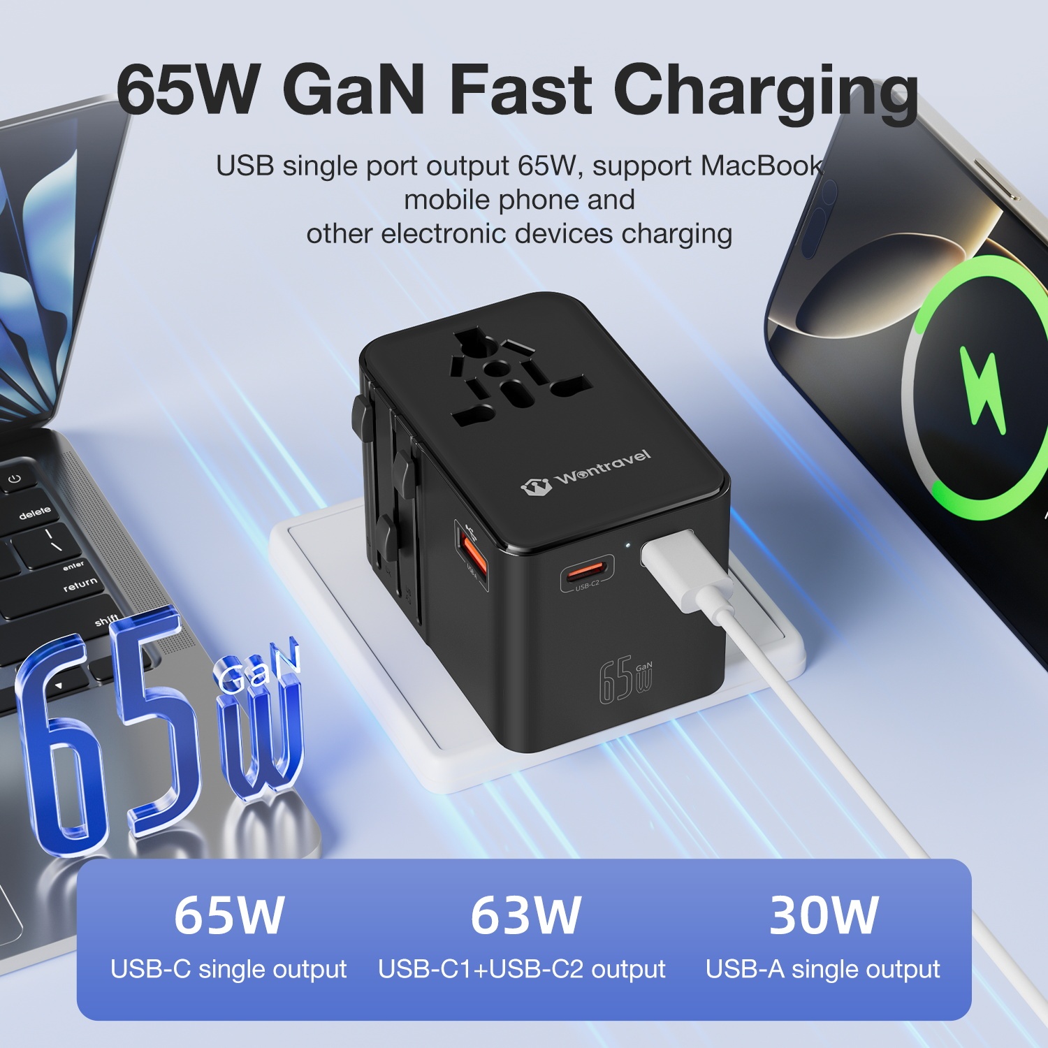 65W GaN Fast Charger with PD 3.0 4