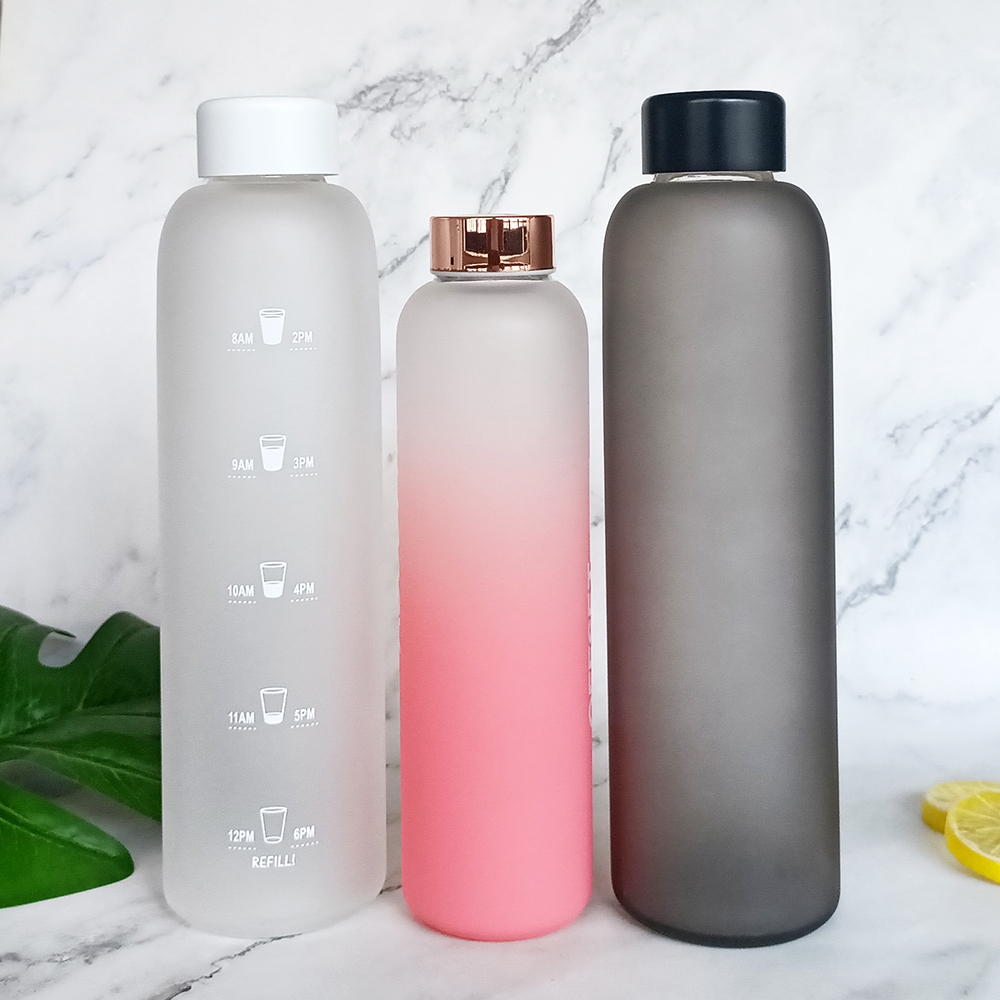 Frosted Glass Water Bottle with Time Markers 2