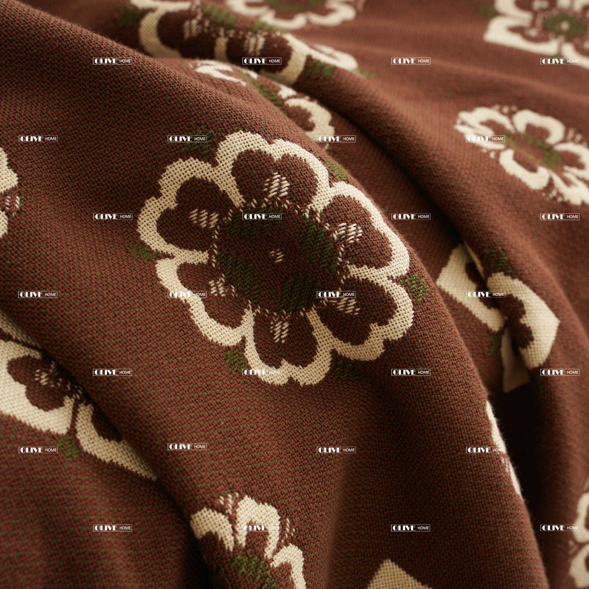 Jacquard-Baumwolldecke mit Vintage-Blumenmuster 4