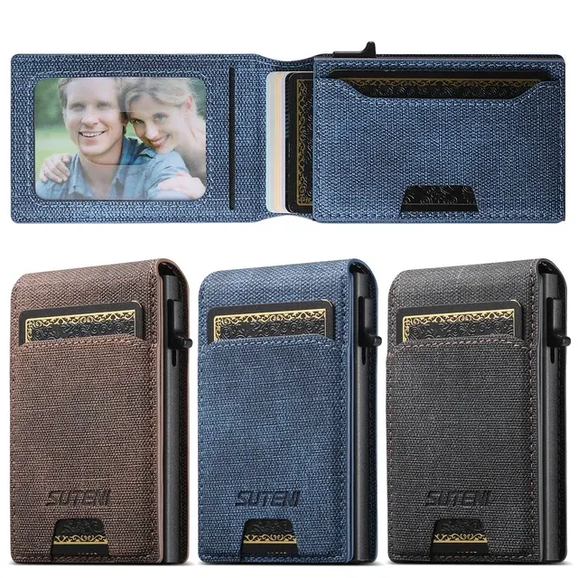 Faux Leather Push-Out Card Holder with Photo Slot 4