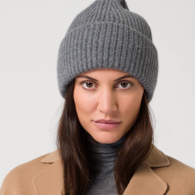 Merino Cashmere Blend Rib-Knit Women's Beanie