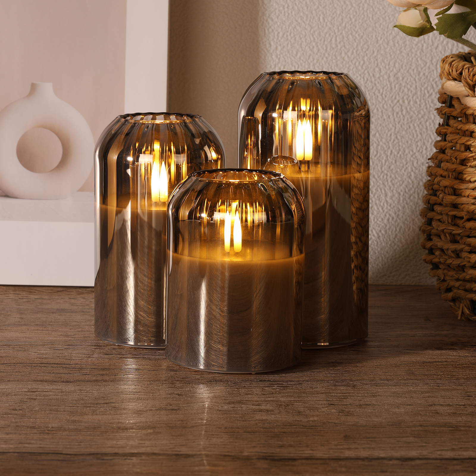 Matti's 3d Real Flame Paraffin Wax Grey Glass
