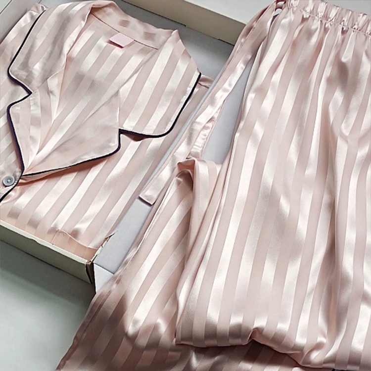 Luxury Striped Satin Pajama Set Women