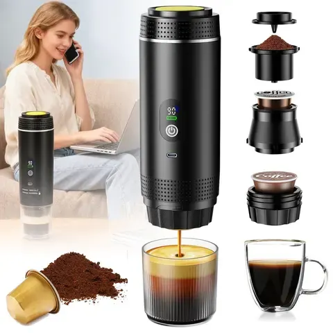 Tragbare 3-in-1-Kaffeemaschine mit Eingebautem Akku und USB-Ladefunktion. Kompatibel