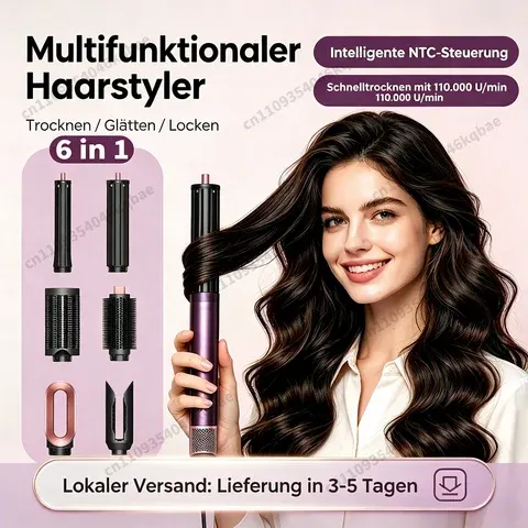 SenCiciMen 6-in-1 Luftstyler & Haartrockner mit Auto-Wrap-Lockenwickler Warmluftbürste
