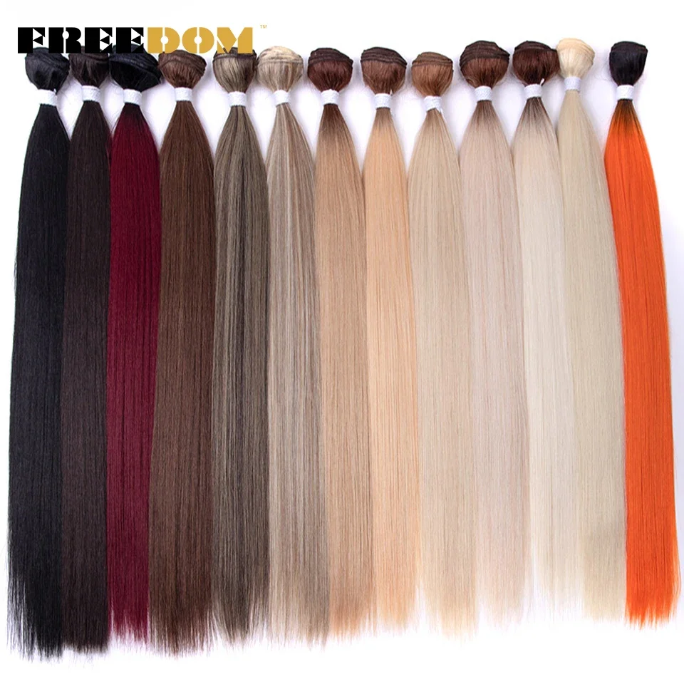 FREEDOM Gerade Synthetische Haarverlängerungen Ombre Blond Rotbraun Haarbündel 3