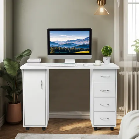 White 120X54X81cm One Door Four Drawers Computer Desk