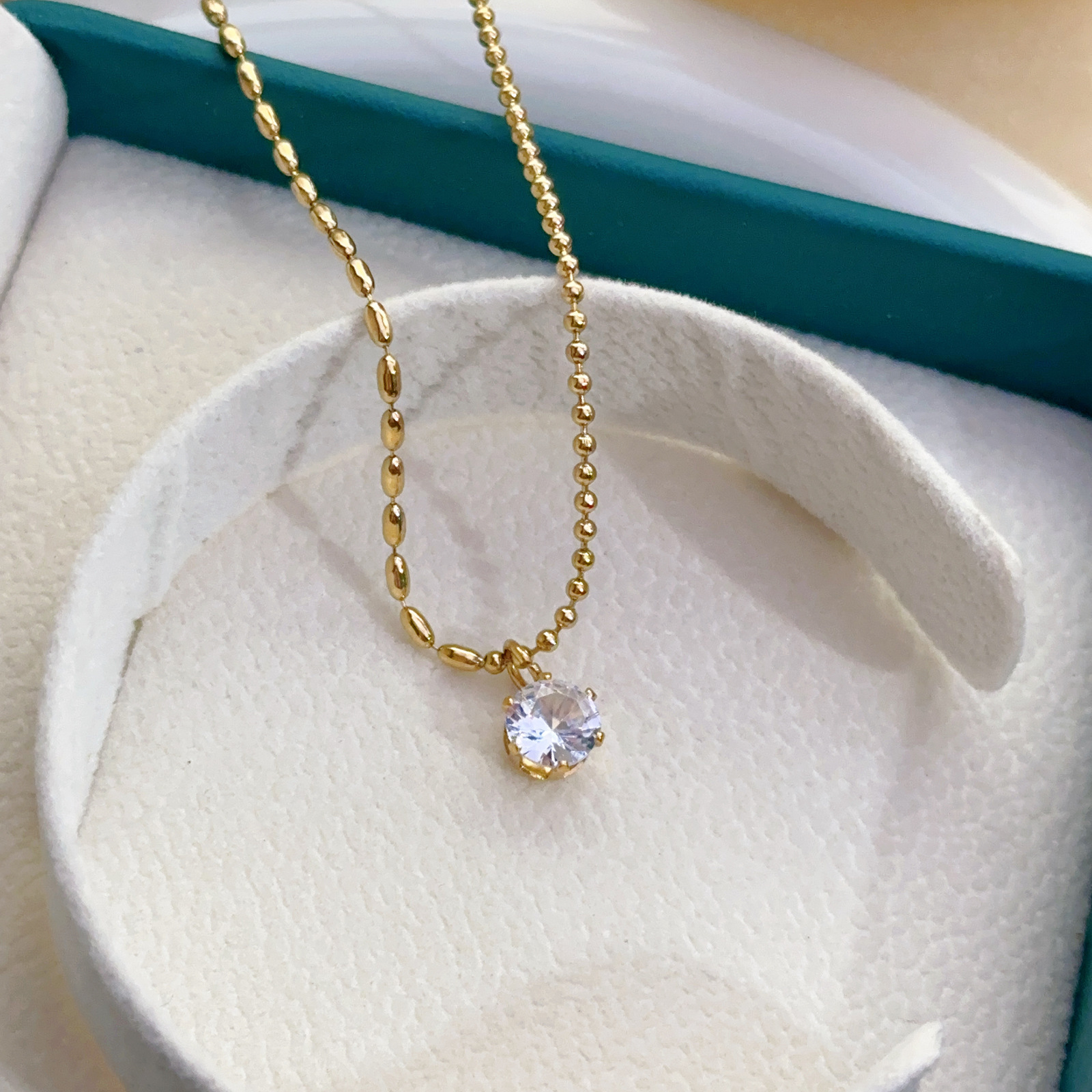 Goldene Zirkonia Halskette Edelstahl Damen Minimalistisch 2