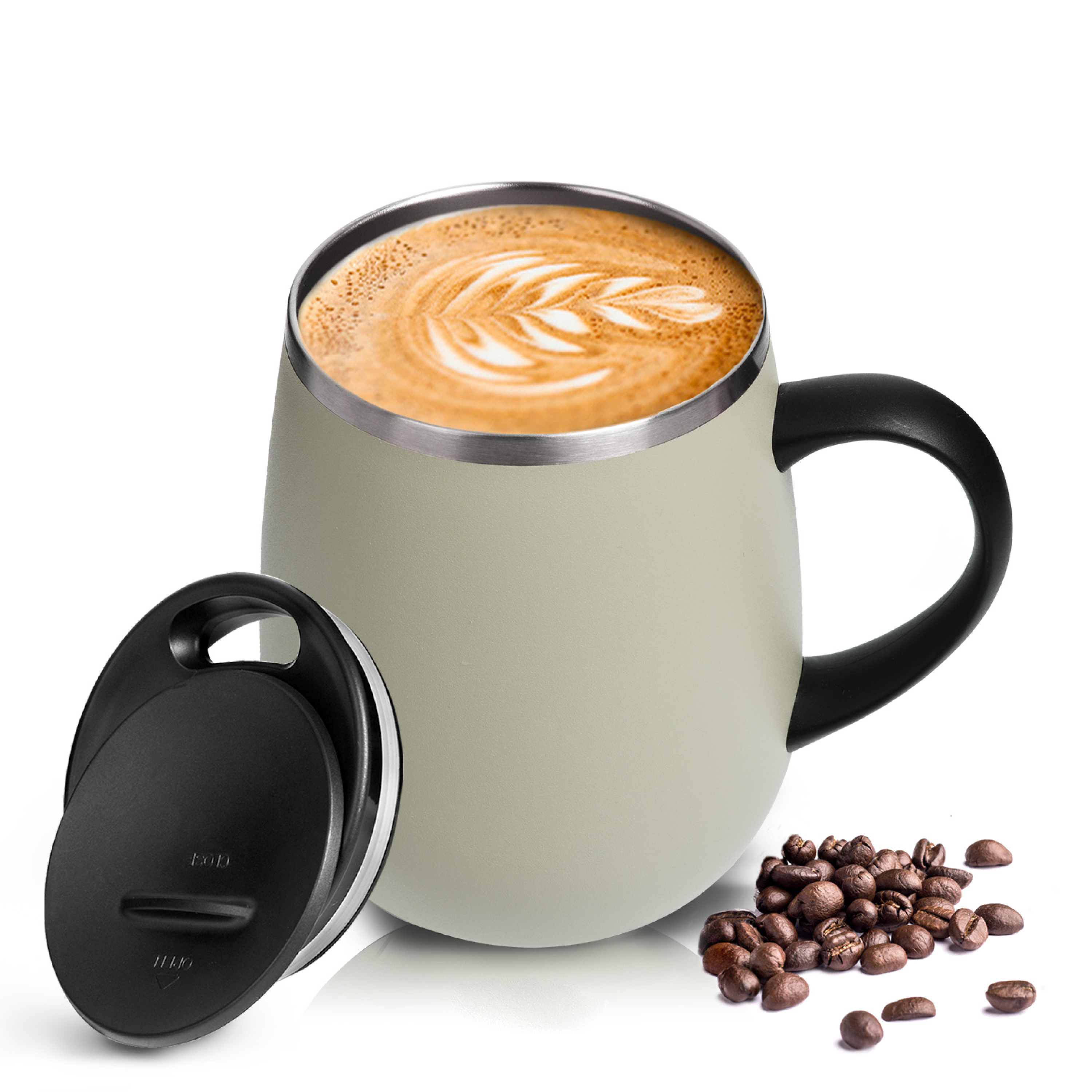 Egg-Shaped Insulated Coffee Mug 16oz Handle