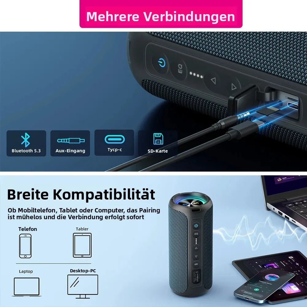Ortizan Tragbarer Bluetooth-Lautsprecher 40W Kraftvoller Klang und Tiefer 4