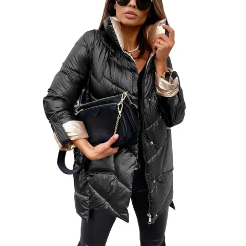 Style Ladies Pure Color Glossy Stretchable Sleeves Zipper