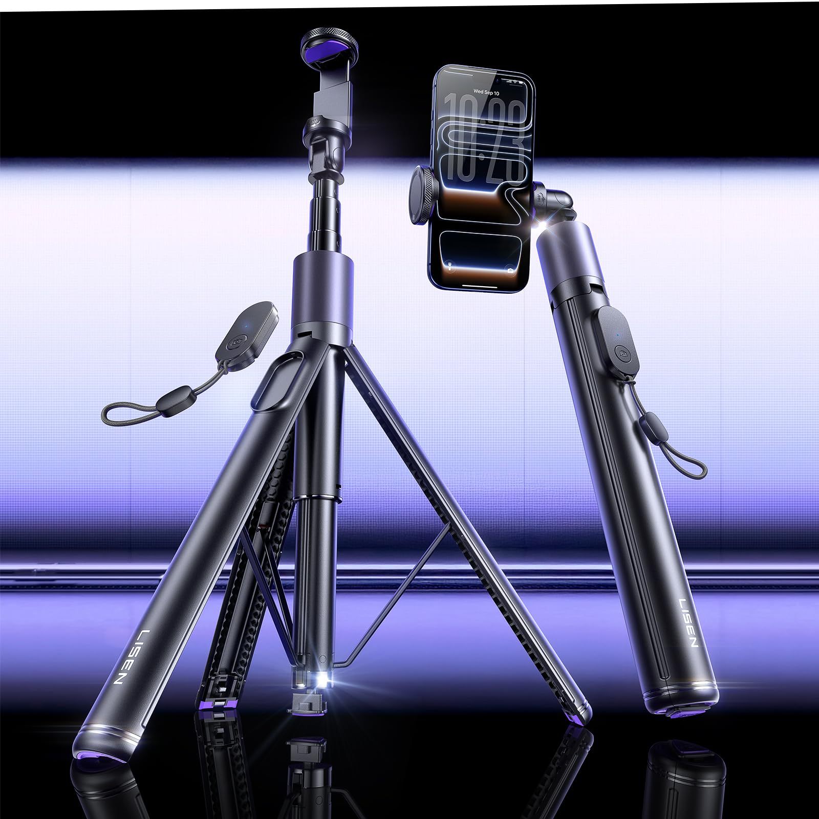 LISEN Portable Phone Selfie Stick Tripod Mount With