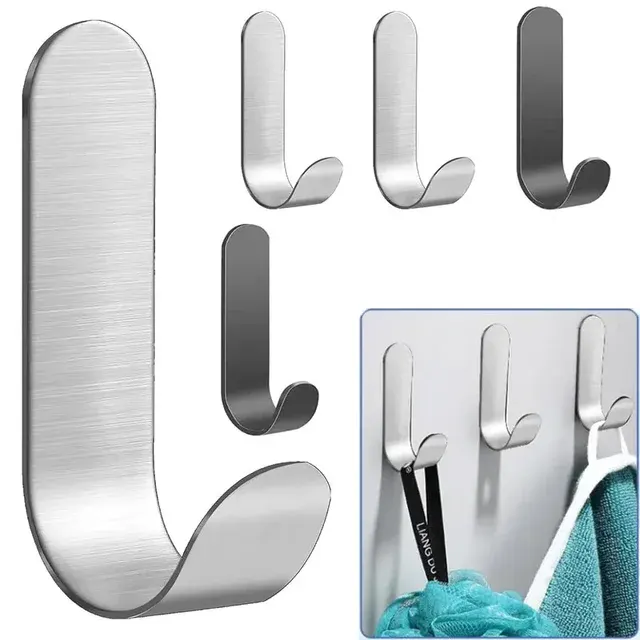 Self-Adhesive Stainless Steel Wall Hooks, 4 Pack 4