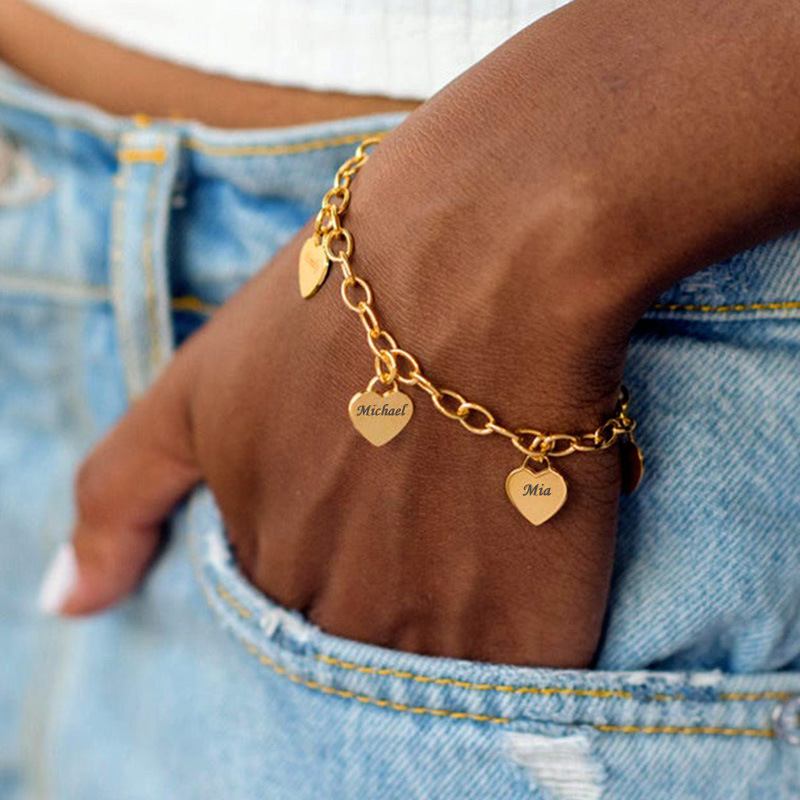 Gold Stainless Steel Heart Link Bracelet 4