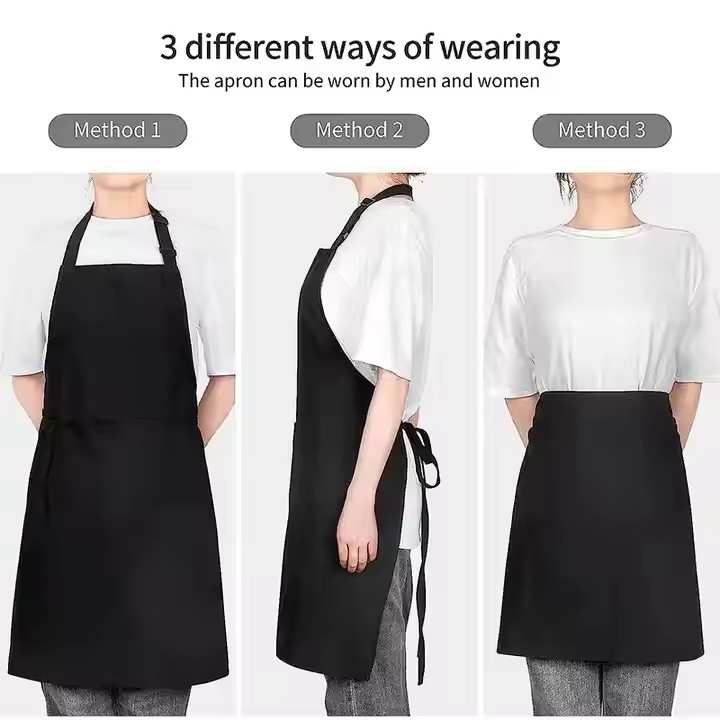 Black Unisex Chef Apron With Pockets 2