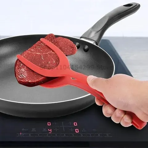 2-in-1-Schaufel-Clip Silikon-Griff Klappzange Ei Steak Spachtel Zange Klemme