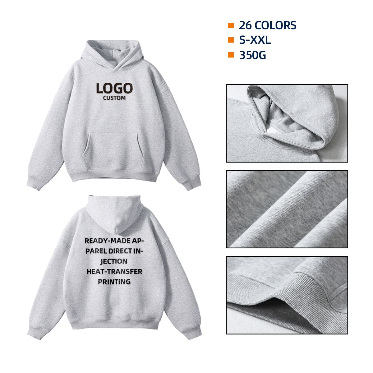 Thick Fleece Unisex Blank Hoodie 350 GSM 2