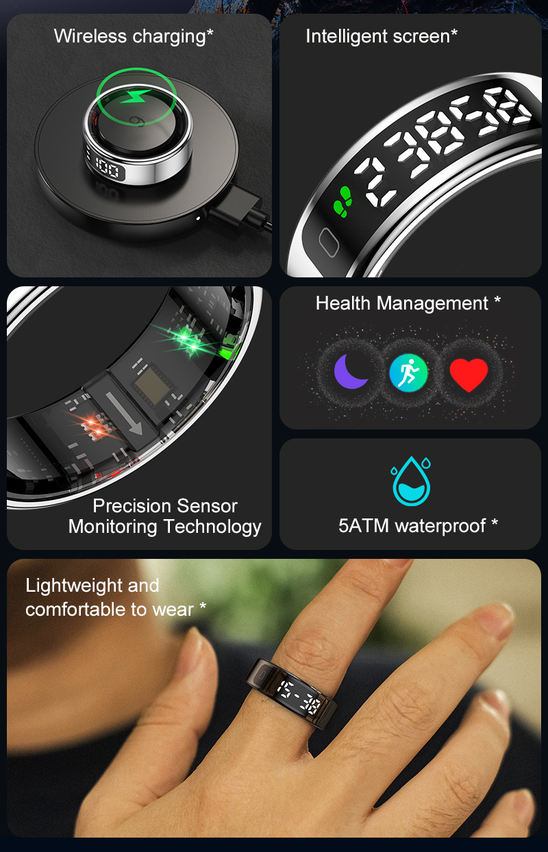 Fitness-Tracker-Ring mit Display, schlank 2