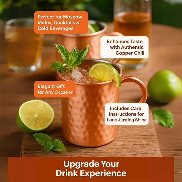 Retro Pure Copper Mug Set with Straws 400ml 4