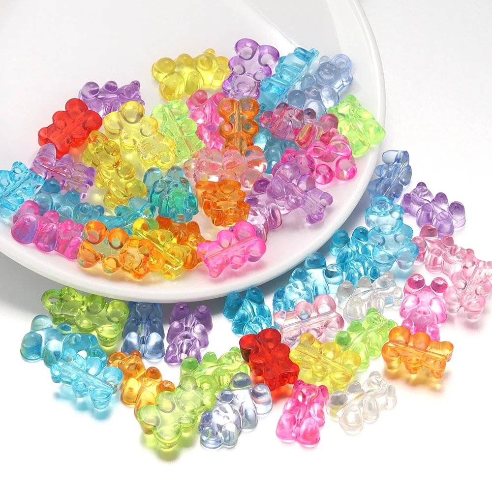 50 Stück Bunte Bären-Acrylperlen Niedliche Transparente Gummibärchen-Serie Perlen 3