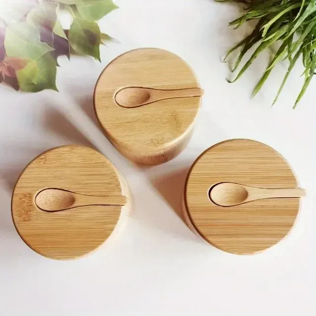 Bamboo Spice Jar Set with Glass Containers 4