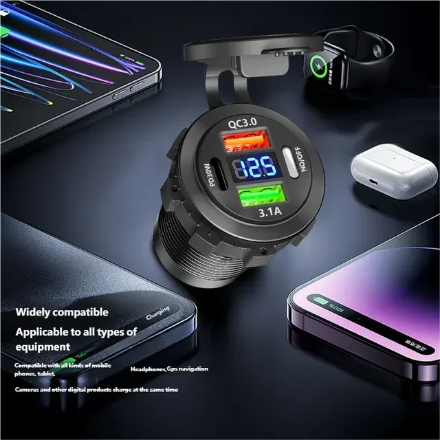 Motorcycle USB Charger Socket with Voltmeter 4